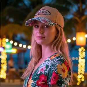Key West Straw Baseball Hat with Floral Brim ETO Apparel